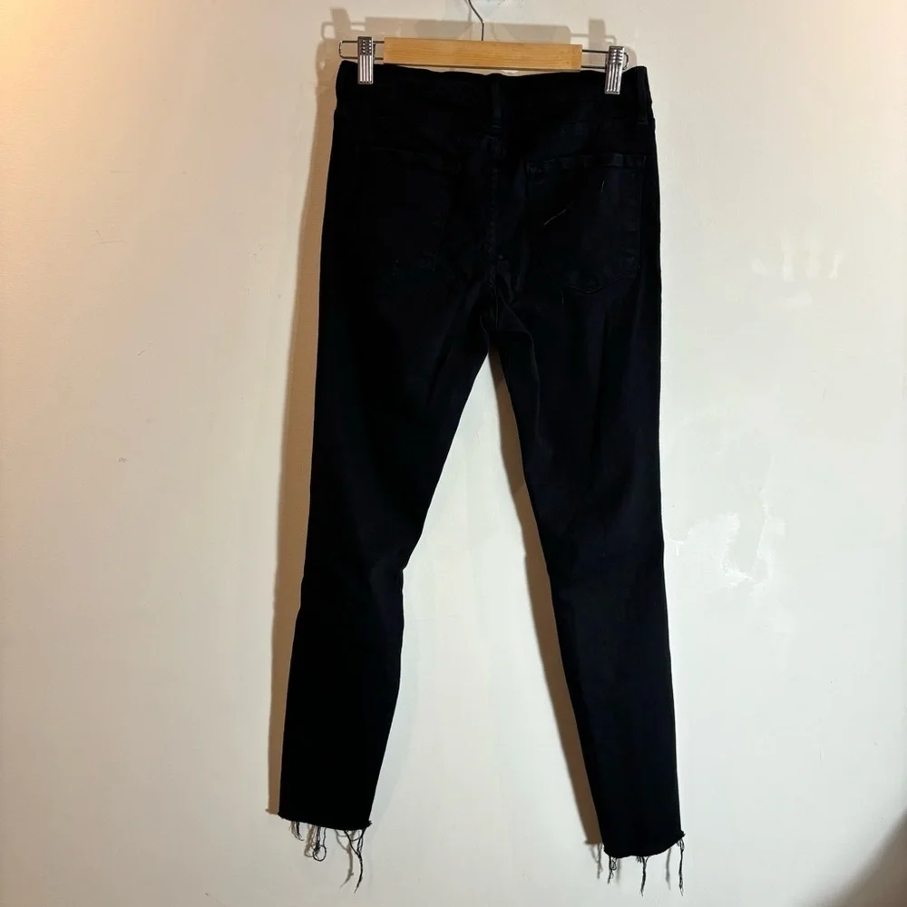 FRAME Sz 28 Le Skinny De Jeanne Crop Busted Knee Raw Hem  Jeans Black - Picture 7 of 11